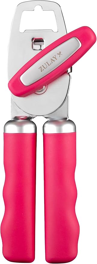 Zulay Kitchen Heavy Duty Stainless Steel Can Opener Manual with Bottle Opener - Rust Proof Manual Can Opener With Turn Knob & Comfy Soft Grip Handles - Dragonfruit by ZulayKitchen