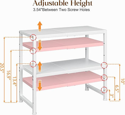 2-Tier Expandable Kitchen Storage Shelf,150LBS Heavy Duty Metal Shelving Units For Small Appliance,Adjustable Pots and Pans Organizer Rack Shelves For Kitchen Counter Under Cabinet Garage Pantry,White