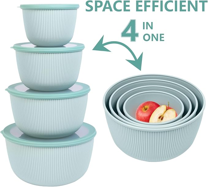 BoxedHome Mixing Bowls with Lids - 8 Piece Plastic Nesting Bowls Set includes 4 Prep Bowls and 4 Lids, Microwave and Dishwasher Safe, Green - Image 3