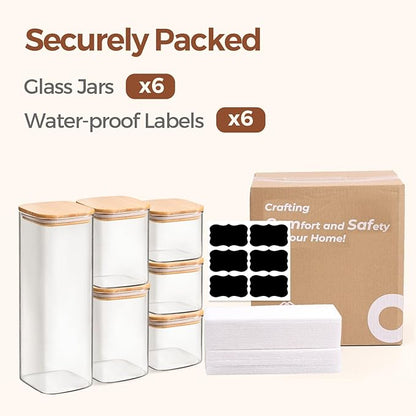 ComSaf Food Storage Containers with Airtight Lids Set of 6, Clear Glass Canister Food Jar with Sealing Lid Kitchen Pantry Storage Container for Spaghetti Pasta Sugar Flour Oat Cereal Beans, Square - Image 8