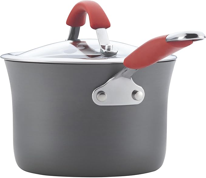 Rachael Ray - 87630 Rachael Ray Cucina Hard Anodized Nonstick Cookware Pots and Pans Set, 12 Piece, Gray with Red Handles - Image 9