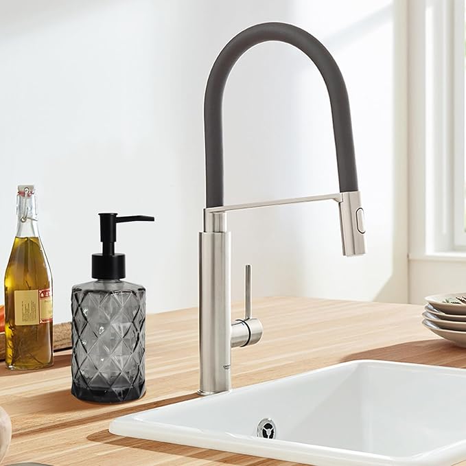 Topsky Glass Soap Dispenser with Plastic Pump, 330ml Liquid Hand Soap Dispenser, Rustproof Pump for Kitchen & Bathroom, Great for Lotions, Essential Oil, Liquid Soaps Clear Black - Image 7
