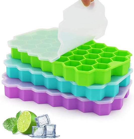 Azyh Ice Cube Trays for Freezer, 3 Pack Ice Cube Tray with Lid, Silicone Ice Cube Mold with Lid-37 Grid,Easy-Release Reusable 111 PCS Small Ice Cube for Iced Coffee Cocktail Whisky Chocolate Soup Food by WeWishYouAMerryChristmas