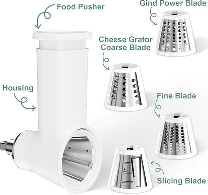 Slicer Shredder Attachment for KitchenAid Stand Mixer, Cheese Grater Attachment for Kitchenaid, Salad Maker, Grinding Powder, Dishwasher Safe with 4 Blades, White - Image 2
