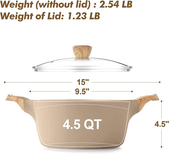 SENSARTE Ceramic Nonstick Stock Pot with Lid, 2.6/4.5/6.6/8.5 QT Soup Pot Casserole Pot, Non-toxic Healthy Pasta Pot, Large Cooking Pot Stew Pot, Induction Compatible, PFOA PFAS PTFE Free, Taupe - Image 6