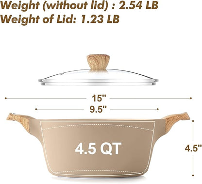 SENSARTE Ceramic Nonstick Stock Pot with Lid, 2.6/4.5/6.6/8.5 QT Soup Pot Casserole Pot, Non-toxic Healthy Pasta Pot, Large Cooking Pot Stew Pot, Induction Compatible, PFOA PFAS PTFE Free, Taupe - Image 6