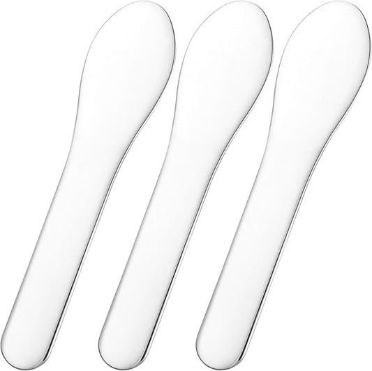 Pndeyo 3pcs Mini Stainless Steel Makeup Spatula, Reusable Cosmetic Cream Spatulas Spoon, Skincare Scoop Applicator Facial Massage Beauty Tools for Mixing and Sampling Face Eye Cream- Silver