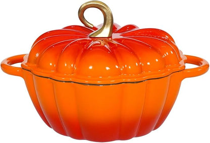 Pumpkin Enameled Cast Iron Dutch Oven with Lid, 4.5 QT Heavy Duty and Dual Handles Pot, Serves 3-5 and Oven Safe for Bread Baking, Braising, Cooking Soup and Family Gifts, Orange