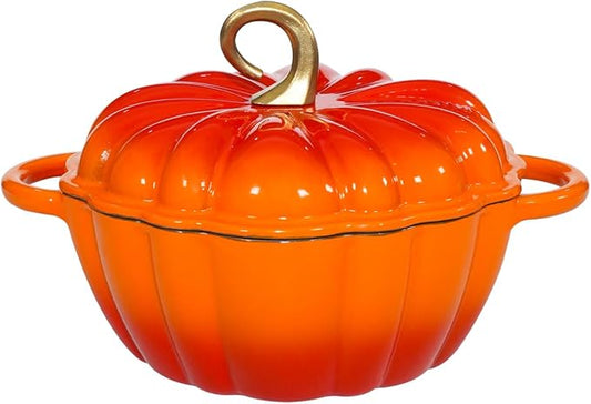 Pumpkin Enameled Cast Iron Dutch Oven with Lid, 4.5 QT Heavy Duty and Dual Handles Pot, Serves 3-5 and Oven Safe for Bread Baking, Braising, Cooking Soup and Family Gifts, Orange