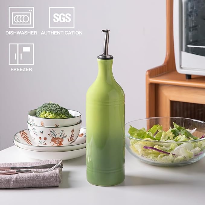 Sweejar Large Ceramic Olive Oil Dispenser Bottle, Opaque Oil Cruet Protects to Reduce Oxidation, Suitable for Storage Vinegar, Soy Sauce & Other Liquids, Pack of 1, 24 Fl Oz(Gradient Green) - Image 2