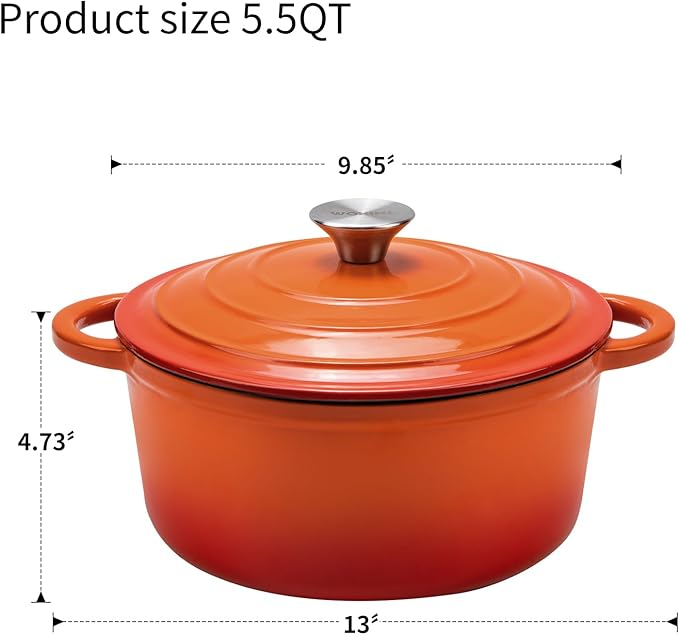 Enameled Cast Iron Dutch Oven - 5.5QT Pot with Lid,Oven Safe to 500°F,Heavy-Duty Cookware for Sourdough Bread Baking,Braising,Stews,Roasting Orange - Image 3