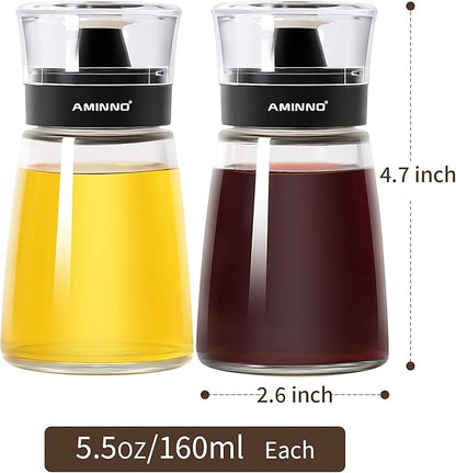 5.5oz Oil and Vinegar Cruets 2 Pack Glass Oil Dispenser Bottles for Cooking Leakproof and Drip Free Spouts