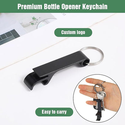 100 Pack Bottle Opener Keychain Bulk Black Metal Pocket Can Opener Key Chain Ring Wine Beer Beverage Heavy Duty Aluminum Bottle Openers Destapadores De Cerveza for Bar Bartender Wedding Party Gifts
