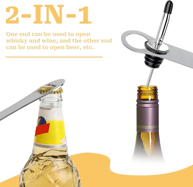 2 Pcs V Rod Bottle Opener Bartender, Pour Spout Removers Double Ended Flat Metal Bar Speed Key Opener Multifunction Stainless Steel Dog Bone Wine Bottle Opener for Bartenders Home Kitchen