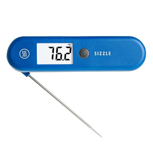 ThermoWorks Sizzle Digital Meat Thermometer – Instant Read in 2 Seconds, Waterproof, Folding Probe with Magnetic Back, Auto-Rotating Backlit Display, for Cooking Food, Grill & BBQ - Nautical Blue by ThermoWorks