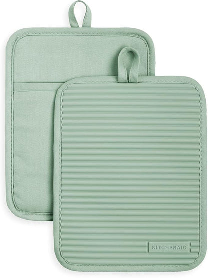 KitchenAid Ribbed Soft Silicone Pot Holder 2-Pack Set, Pistachio Green, 7"x9" - Image 2