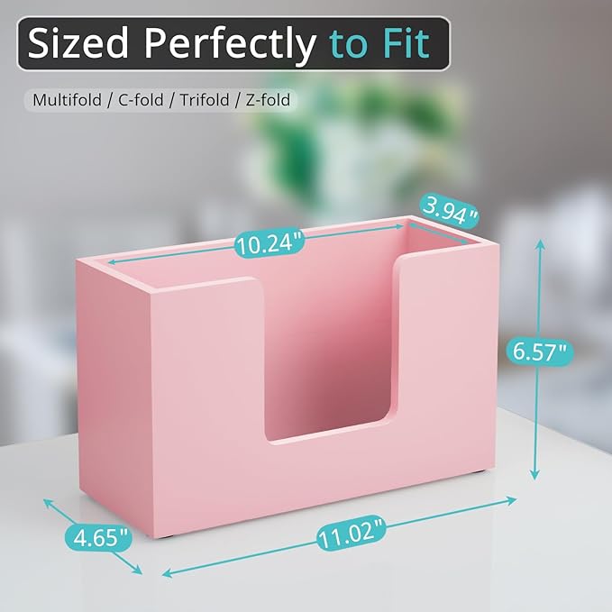 Paper Towel Dispenser Countertop, Wooden Bathroom Paper Towel Holder, Pink Napkin Holder for Kitchen, Countertop Multifold C-Fold, Z-Fold, Trifold Paper Hand Towel Dispenser for Bathroom Toilet - Image 2