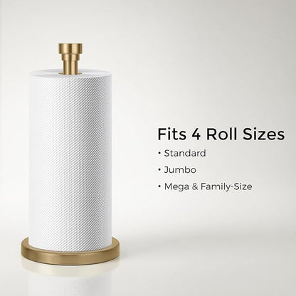 Warm Gold Paper Towel Holder Countertop, Freestanding Paper Towel Stand with Weighted Non-Slip Base, Easy Assembly, Unique Decorative End Cap for Kitchen and Bathroom - Image 5