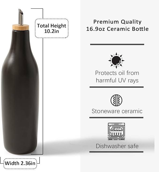 HOMCDALY Ceramic Olive Oil Dispenser for Kitchen, Stoneware 16oz Oil and Vinegar Bottles Dispenser, Kitchen Dispenser Bottle for EVOO Vinegar Syrups, Modern Farmhouse Design(B) - Image 3