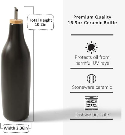 HOMCDALY Ceramic Olive Oil Dispenser for Kitchen, Stoneware 16oz Oil and Vinegar Bottles Dispenser, Kitchen Dispenser Bottle for EVOO Vinegar Syrups, Modern Farmhouse Design(B) - Image 3