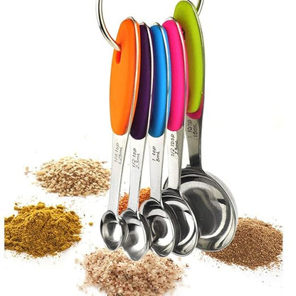 Fsdifly-Stainless Steel Measuring Spoons 5 Piece Stackable Set - Measuring Set for Cooking and Bakin (A) - Image 5