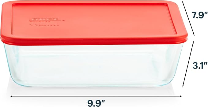 Pyrex Simply Store Glass Food Storage Container, Snug Fit Non-Toxic Plastic BPA-Free Lids, Freezer Dishwasher Microwave Safe, 11 Cup - Image 2