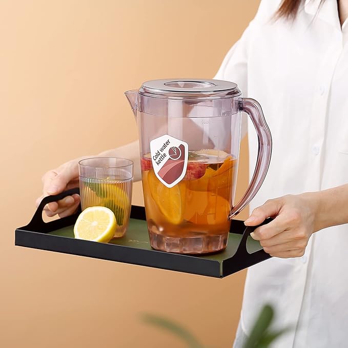 HOMQUEN Plastic Pitcher, 60 Oz/1.8L Water Carafe with Lid, Iced Tea Pitcher, Jar Pitcher, Jug with Handle for Tea, Juices, Milk, Cold or Hot Beverages (1 Pack/Gray) - Image 3