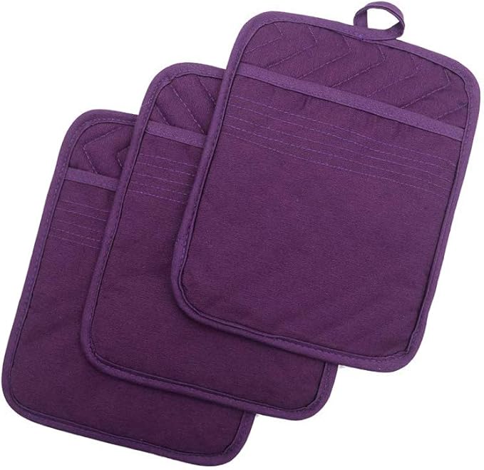 Anyi Pot Holders for Kitchen Heat Resistant, Cotton Hot Pads for Counter Table, Purple Kitchen Pot Holders with Pocket by Unknown