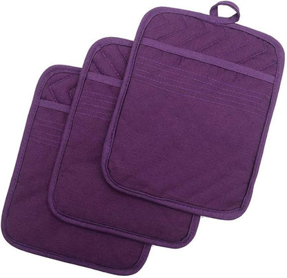 Anyi Pot Holders for Kitchen Heat Resistant, Cotton Hot Pads for Counter Table, Purple Kitchen Pot Holders with Pocket by Unknown