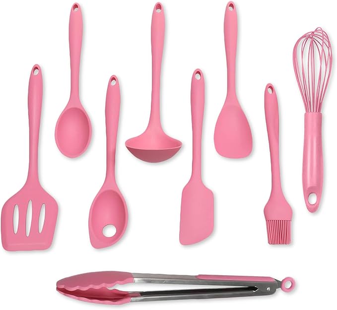 Chef Craft - Premium Silicone Kitchen Tools and Utensils Set, Non-Scratch, Withstands Temperatures up to 450°F, BPA-Free, 9 Piece Cooking Utensils Set, Pink by ChefCraft