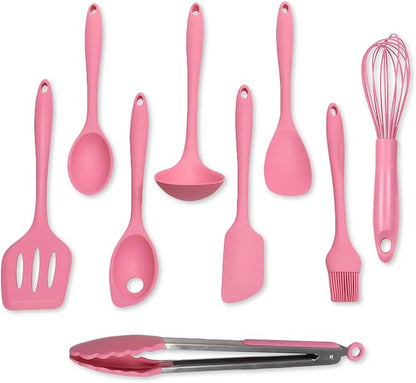 Chef Craft - Premium Silicone Kitchen Tools and Utensils Set, Non-Scratch, Withstands Temperatures up to 450°F, BPA-Free, 9 Piece Cooking Utensils Set, Pink by ChefCraft