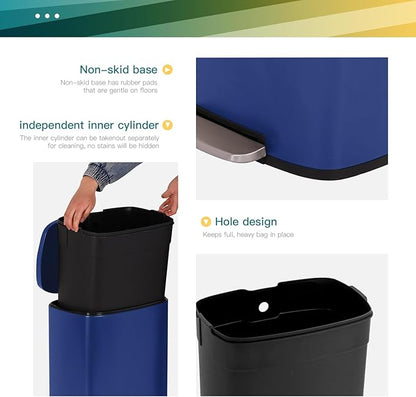 FDW | 13 Gallon Trash Can with Lid | Deep Blue | Fingerprint-Proof | Made of Brushed Stainless Steel | Soft-Close Step Pedal | Hands-Free Use | Easy to Clean | for Kitchen, Office, Bathroom - Image 4