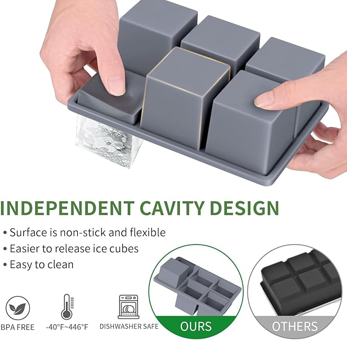 Large Ice Cube Tray for Whiskey: FDDBI Big Square Ice Cube Maker for Cocktail - 3Pack Silicone Old Fashioned Ice Cube Trays - 2inch Huge Cubed Ice Trays for Whisky - Image 4