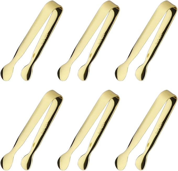 6PCS Ice Tongs Mini Sugar Tongs 4.25Inch Stainless Steel Small Serving Tongs, Small Kitchen Tiny Tongs for Appetizers,Tea Party, Coffee Bar, Desserts (Gold) by Sunenlyst