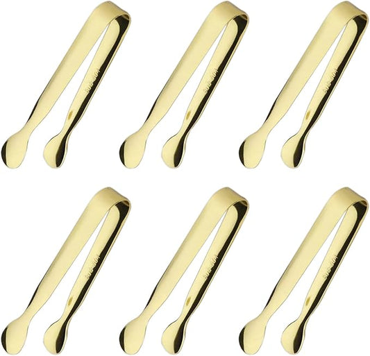 6PCS Ice Tongs Mini Sugar Tongs 4.25Inch Stainless Steel Small Serving Tongs, Small Kitchen Tiny Tongs for Appetizers,Tea Party, Coffee Bar, Desserts (Gold) by Sunenlyst