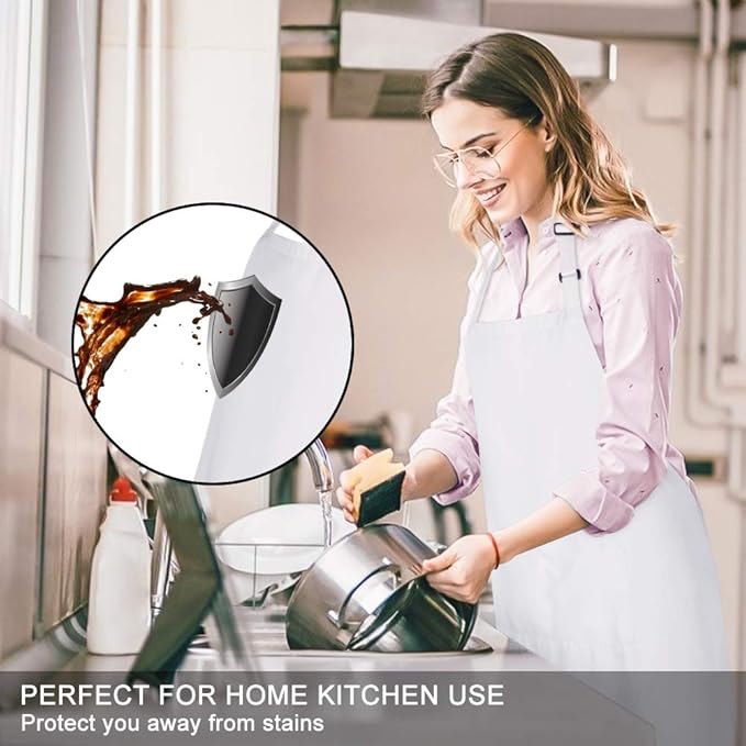 Jubatus 4 Pack 100% Cotton Aprons with 2 Pockets Cooking Chef Kitchen Adjustable Bib Apron for Women Men, White - Image 3