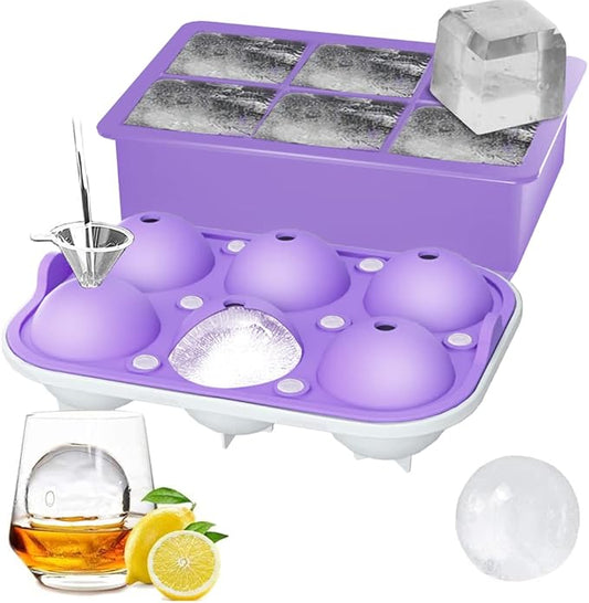 ROTTAY Ice Cube Trays (Set of 2), Sphere Ice Ball Maker with Lid & Large Square Ice Cube Maker for Whiskey, Cocktails and Homemade, Keep Drinks Chilled Purple by Rottay