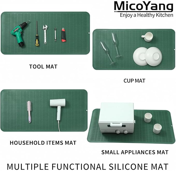 MicoYang Silicone Dish Drying Mat for Multiple Usage,Easy clean,Eco-friendly,Heat-resistant Silicone Mat for Kitchen Counter or Sink,Refrigerator or Drawer Liner Green 5XL 36inches x 18inches - Image 4