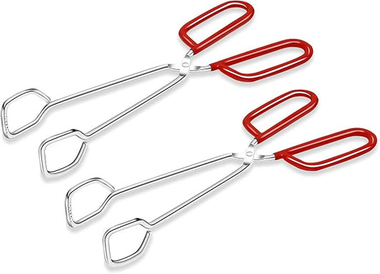 Hiash 10-Inch Heavy Duty Stainless Steel Kitchen Tongs - Non-Slip Comfortable Red Grip, Scissor Design, Heat Resistant for BBQ and Cooking, Set of 2 by Hiash