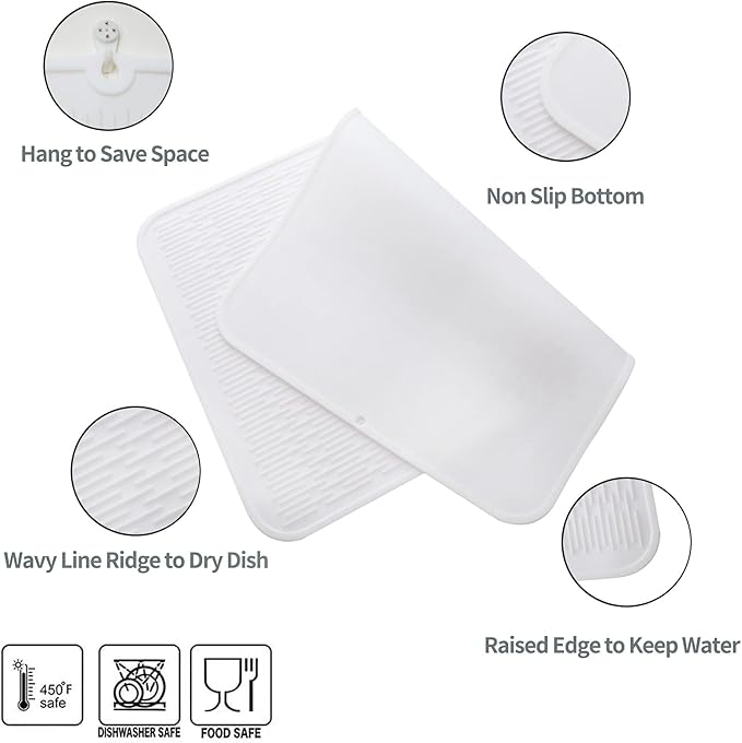 MicoYang Silicone Dish Drying Mat for Multiple Usage,Easy clean,Eco-friendly,Heat-resistant Silicone Mat for Kitchen Counter or Sink,Refrigerator or Drawer Liner White 4XL 32 inches x 18 inches - Image 4