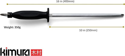 Kimura Professional Diamond Honing Steel, 10 inch Honing Rod, Diamond Knife Sharpener, Magnetized Steel, Ergonomic & Balanced Polypropylene Handle, Ideal for All Chef Knives, Japanese Gift Box