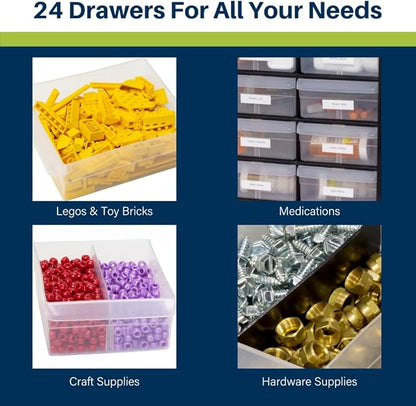 Akro-Mils 24-Drawer Plastic Drawer Storage Cabinet for Garage Organization, Bead Organizer, Building Bricks Storage, Teacher Toolbox, Makeup Organizer, 20-Inch W x 6-Inch D x 16-Inch H, 10124 Yellow - Image 5