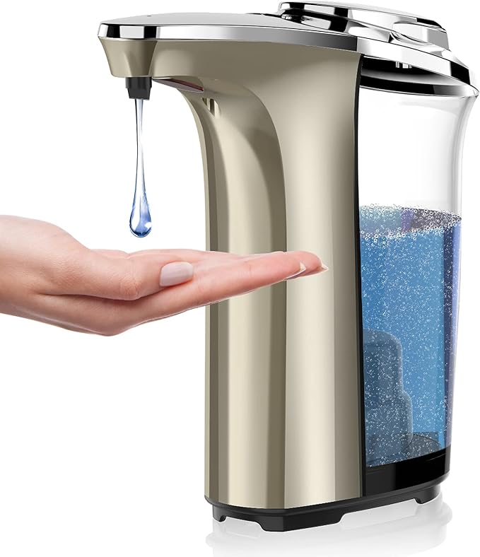 PZOTRUF Automatic Soap Dispenser, Touchless Dish Soap Dispenser 17oz/500ml with Infrared Sensor, 5 Adjustable Soap Dispensing Levels, Liquid Hand Dispenser for Bathroom Kitchen Sink(Champagne Gold) by PZOTRUF-EnjoyCleanerLife