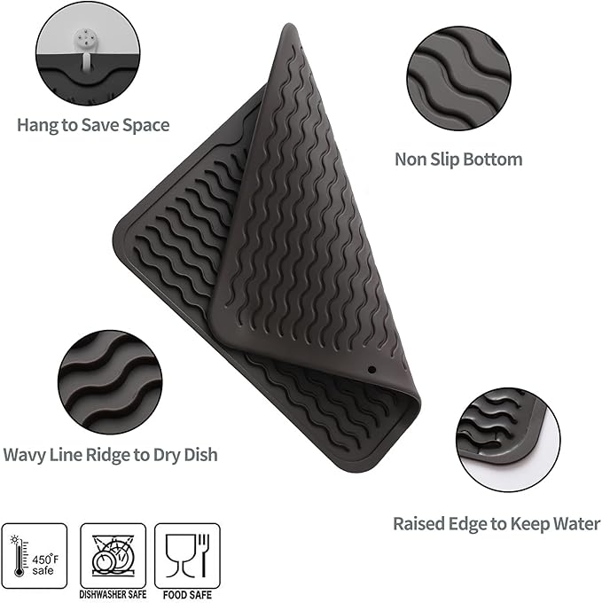 MicoYang Silicone Dish Drying Mat for Multiple Usage,Easy clean,Eco-friendly,Heat-resistant Silicone Mat for Kitchen Counter or Sink,Refrigerator or Drawer liner Coffee M 12 inches x 12 inches - Image 3