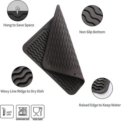 MicoYang Silicone Dish Drying Mat for Multiple Usage,Easy clean,Eco-friendly,Heat-resistant Silicone Mat for Kitchen Counter or Sink,Refrigerator or Drawer liner Coffee M 12 inches x 12 inches - Image 3