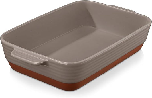 MALACASA 4.8 Qt Lasagne Dishes for Oven, 9 x 13 Inches Brown Ceramic Oven Dish with Handles, Deep Rectangular Baking Dish Casserole Dishes, Lasagna Pan Bakeware for Roasting, Series TARA by MALACASA