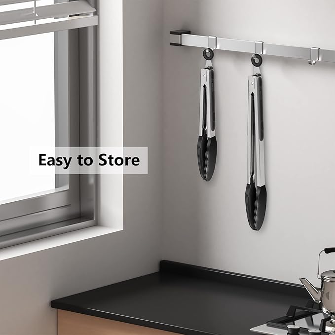 2 Pack Black Kitchen Tongs, Premium Silicone BPA Free Non-Stick Stainless Steel BBQ Cooking Grilling Locking Food Tongs, 9-Inch & 12-Inch - Image 7