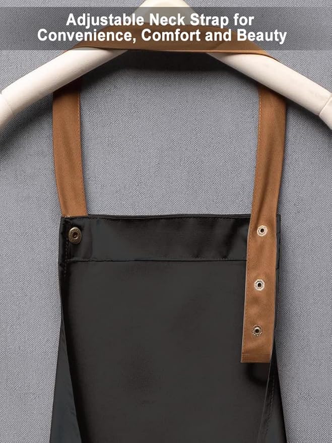 Kitchen Bib Apron with Pockets, Women Men Adjustable Neck Strap Water Resistant Apron for Chef Artist Waiter