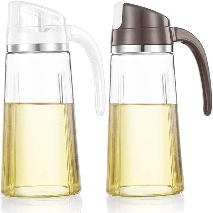 Marbrasse Oil Dispenser for Kitchen,20 OZ /600ml Leakproof Glass Oil Bottle with Auto Flip Cap,Olive Oil Container for Kitchen Cooking(1 Pcs White + 1 Pcs Brown) by Marbrasse