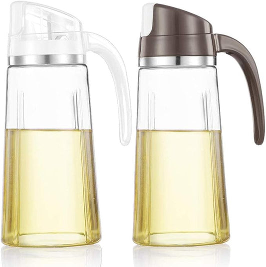 Marbrasse Oil Dispenser for Kitchen,20 OZ /600ml Leakproof Glass Oil Bottle with Auto Flip Cap,Olive Oil Container for Kitchen Cooking(1 Pcs White + 1 Pcs Brown) by Marbrasse